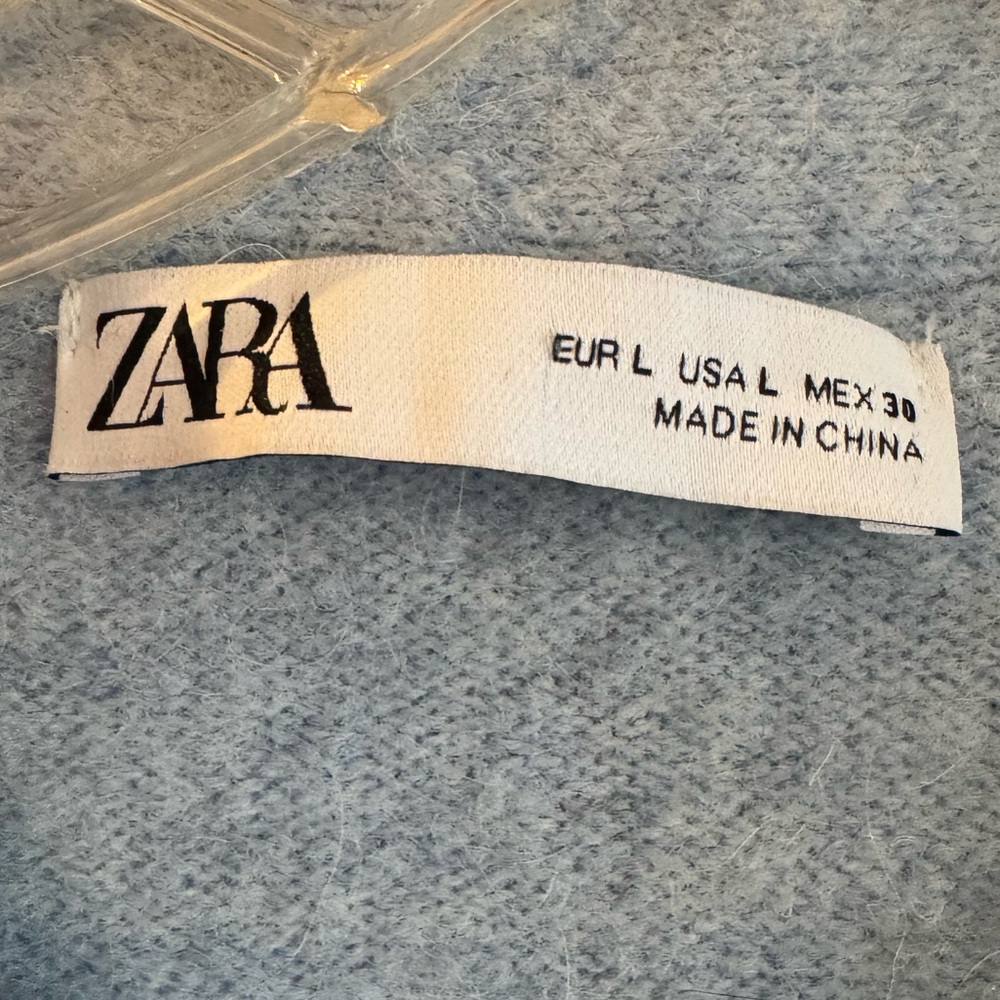 ZARA Peter Pan Beaded Collar Blue Cropped Knit Sweater Ruffle Trim Women’s Large - Picture 10 of 13